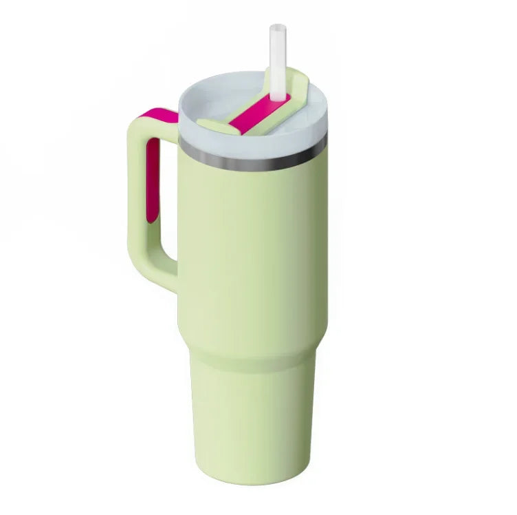 Cream white 40oz stainless steel insulated water bottle tumbler with ergonomic handgrip and vacuum flask design