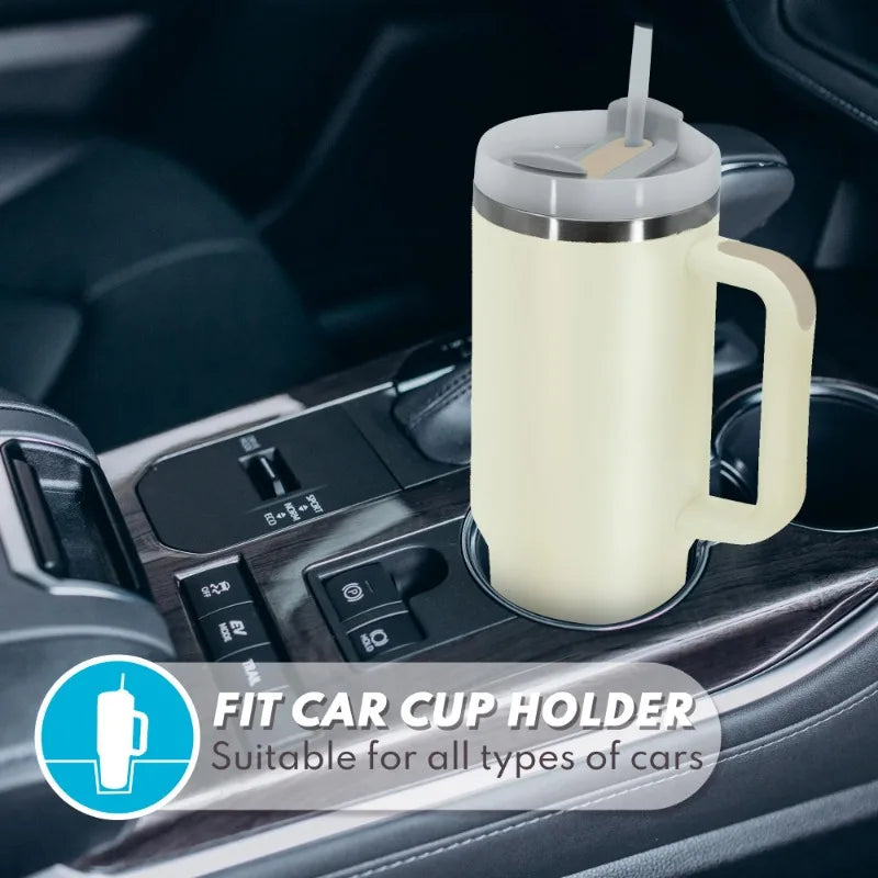 Cream white 40oz stainless steel insulated water bottle tumbler with ergonomic handgrip and vacuum flask design — view 5