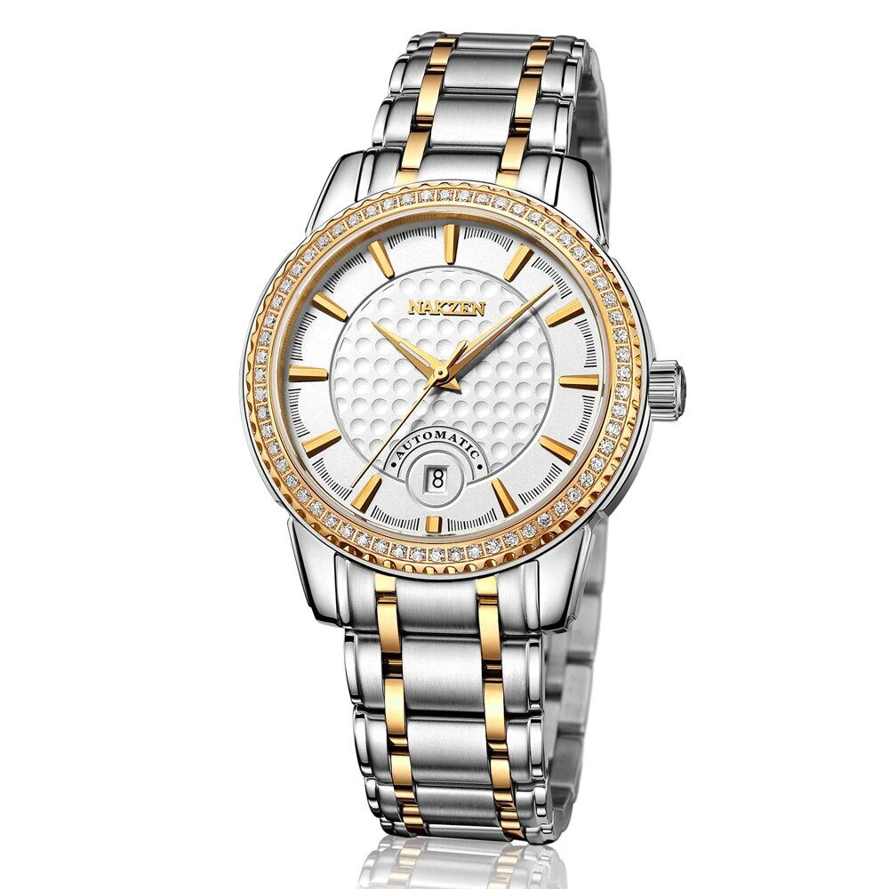 NAKZEN men's mechanical watch, automatic waterproof timepiece with a sapphire crystal and diamond-accented dial — view 2