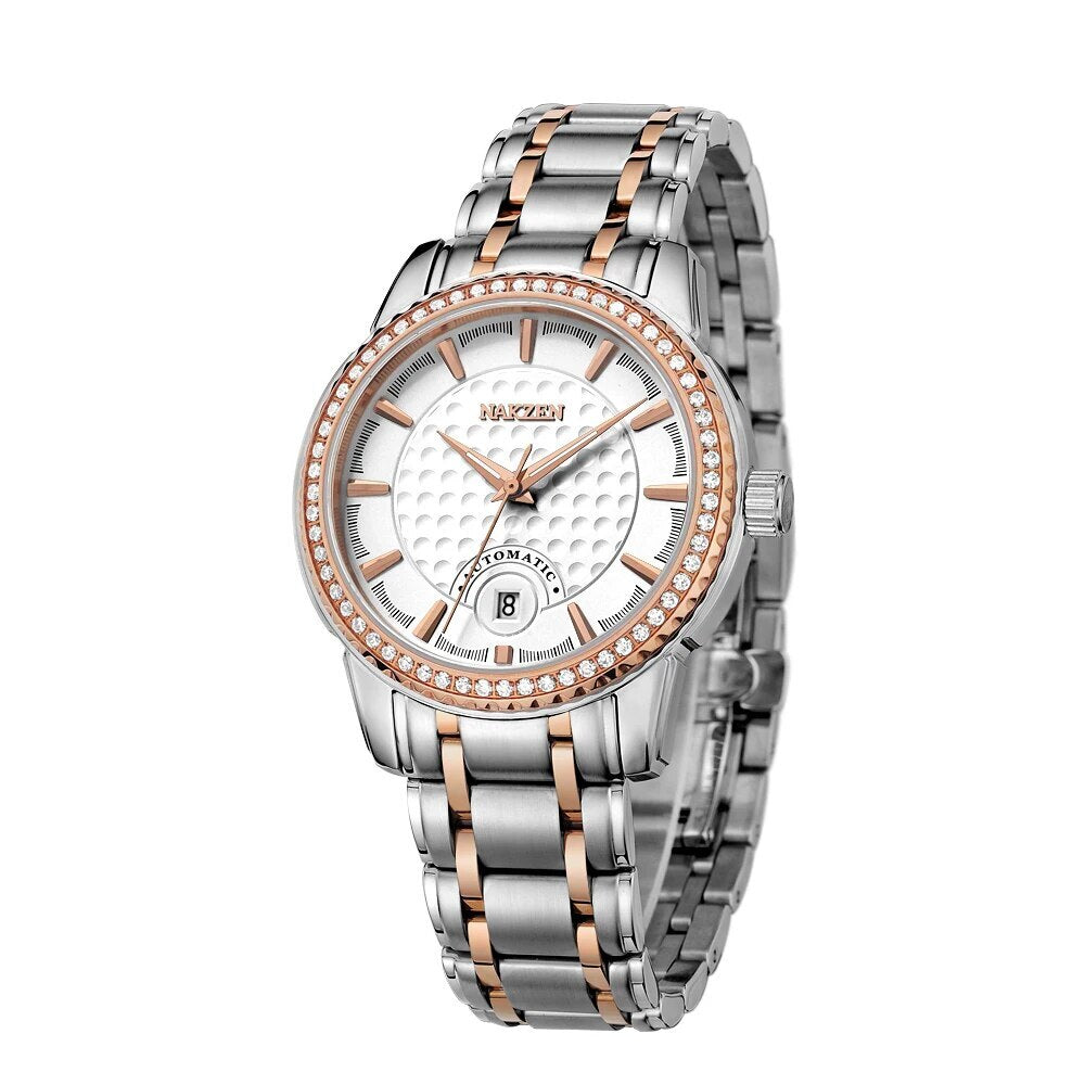 NAKZEN men's mechanical watch, automatic waterproof timepiece with a sapphire crystal and diamond-accented dial — view 3