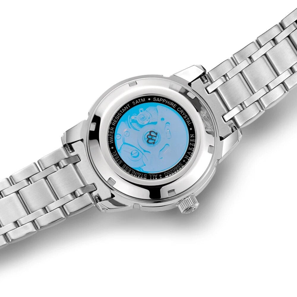 NAKZEN men's mechanical watch, automatic waterproof timepiece with a sapphire crystal and diamond-accented dial — view 5