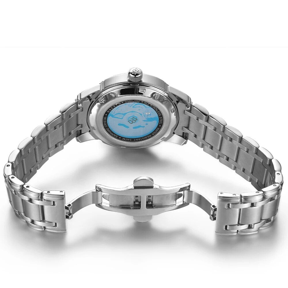 NAKZEN men's mechanical watch, automatic waterproof timepiece with a sapphire crystal and diamond-accented dial — view 4