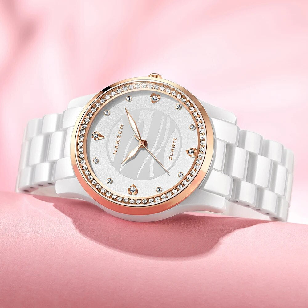 NAKZEN New Design Women Watches Elegant Ceramics Reloj Mujer Japanese Quartz Movement Clock for Ladies Luxury Relogio Feminino 1023-0