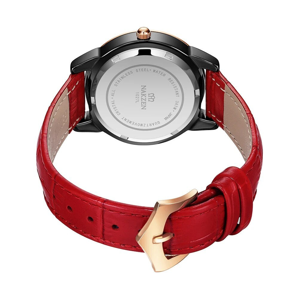 NAKZEN women's luxury quartz watch with black ceramic dial and waterproof leather strap — view 6