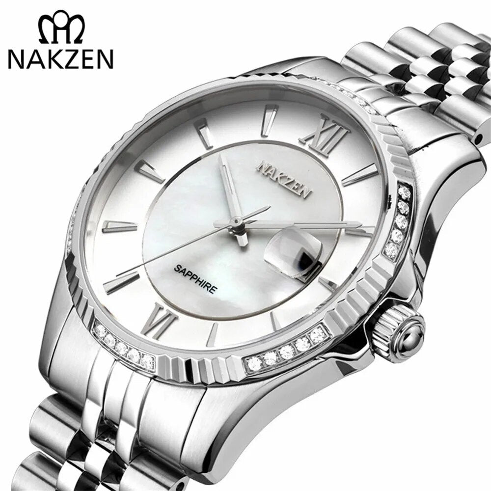 NAKZEN classic men's luxury quartz wristwatch featuring a clean analog dial and metallic finish — view 2
