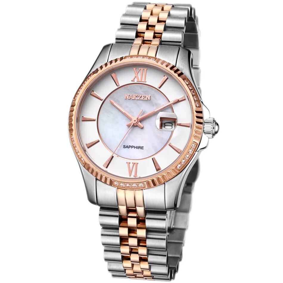 NAKZEN classic men's luxury quartz wristwatch featuring a clean analog dial and metallic finish — view 3