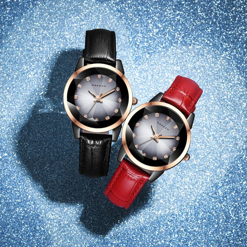 NAKZEN women's luxury quartz watch with black ceramic dial and waterproof leather strap — view 5