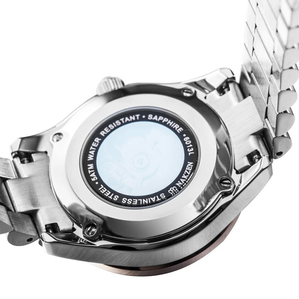 NAKZEN classic men's luxury quartz wristwatch featuring a clean analog dial and metallic finish — view 4