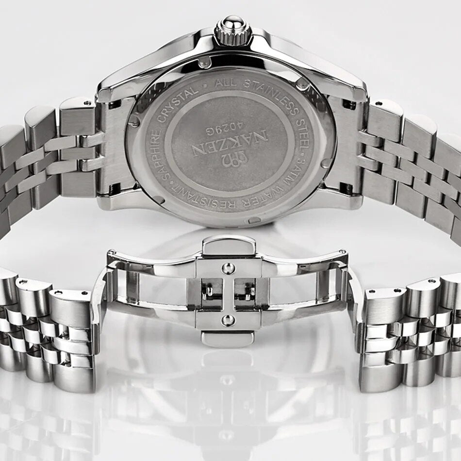 NAKZEN classic men's luxury quartz wristwatch featuring a clean analog dial and metallic finish — view 5