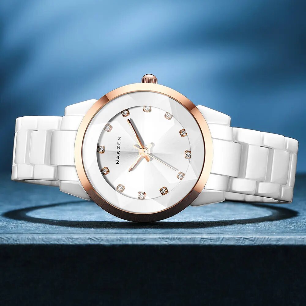 Nakzen colorful ceramic women's watch with an elegant luxury bracelet design and secure clasp — view 3