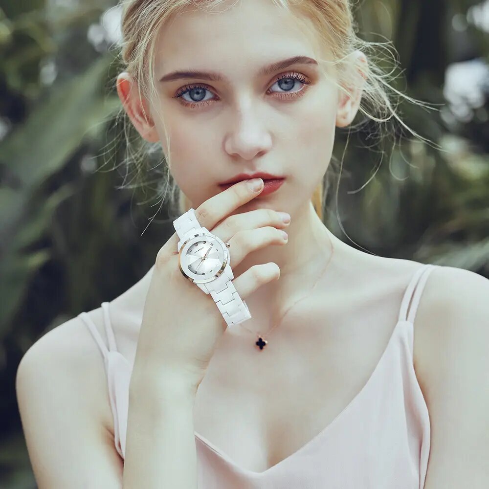 Nakzen colorful ceramic women's watch with an elegant luxury bracelet design and secure clasp — view 6