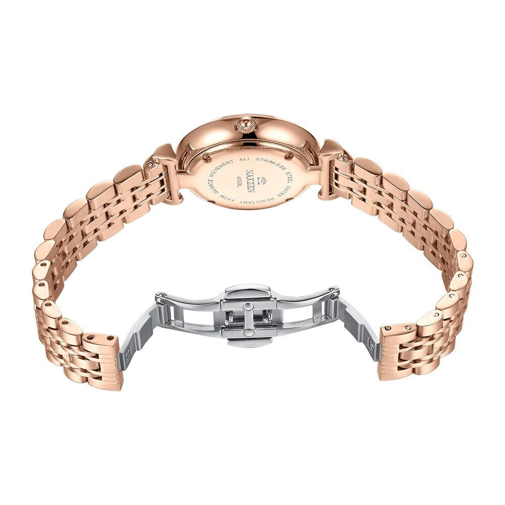 Nakzen luxury crystal women's watch in rose gold stainless steel with waterproof design — view 6