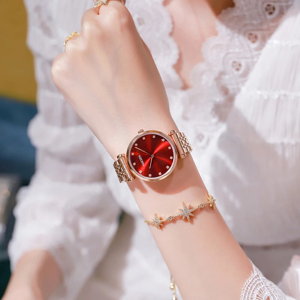 Nakzen luxury crystal women's watch in rose gold stainless steel with waterproof design — view 4