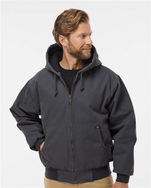 DRI DUCK Cheyenne men's hooded jacket in rugged quarry washed cotton canvas with quilted lining — view 3