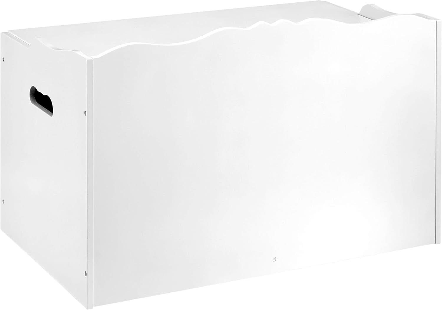 White wooden toy box chest with safety hinge lid for modern playroom and nursery organization — view 5