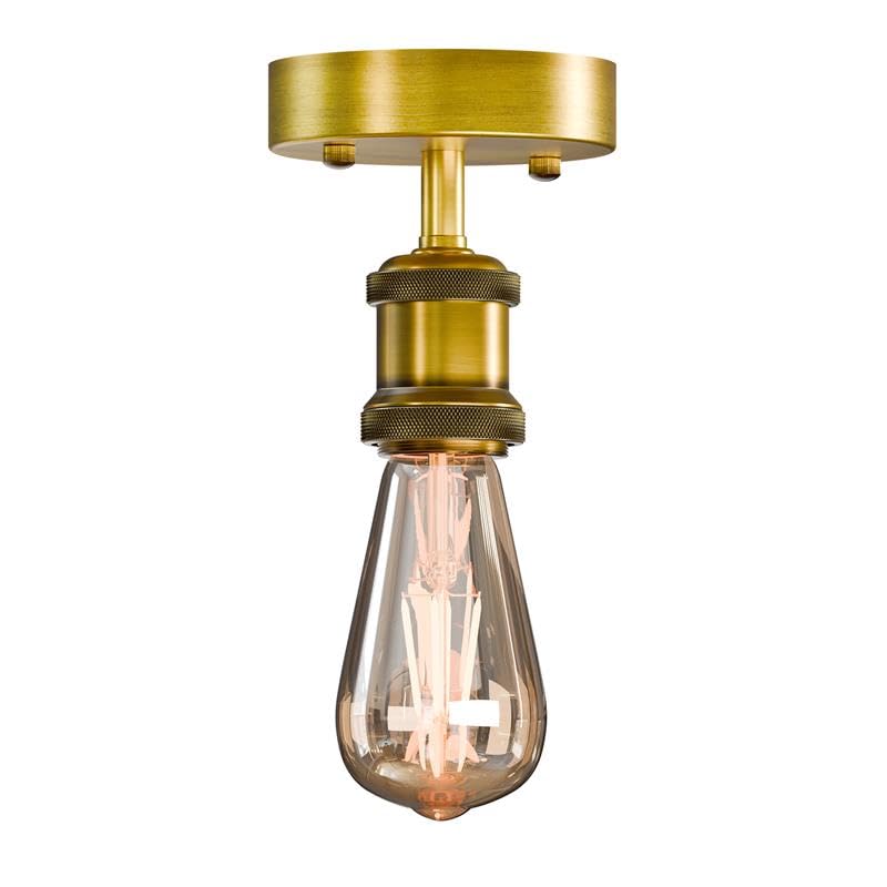 Vintage metal ceiling light fixture with an E27 LED bulb installed, mounted on a ceiling. — view 5