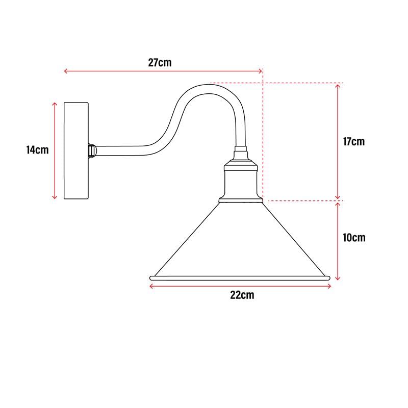 Vintage swan neck galvanized outdoor wall light with cone shade and gooseneck arm — view 4