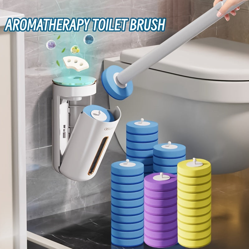 Wall-mounted plastic disposable toilet brush set with ten white replacement cleaning heads — view 4