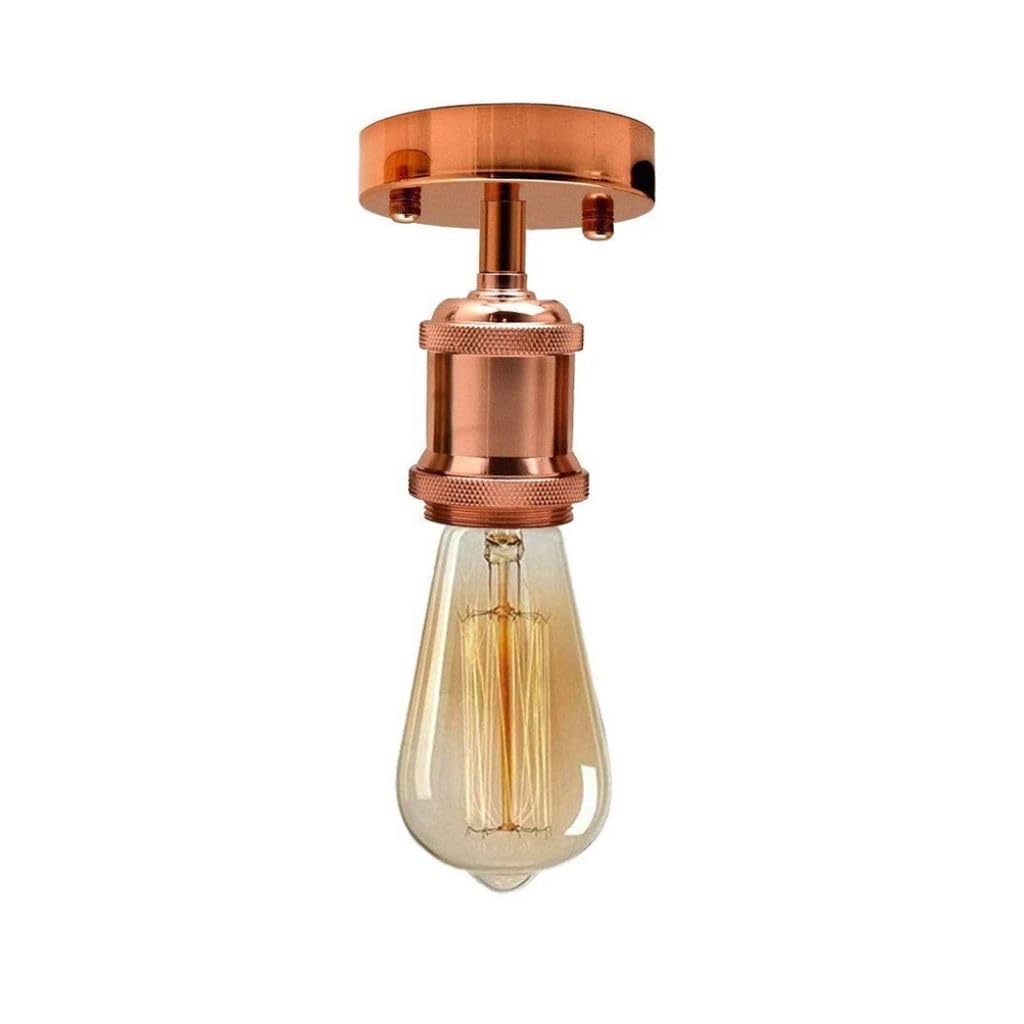 Vintage metal ceiling light fixture with an E27 LED bulb installed, mounted on a ceiling.