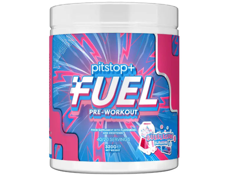 Pitstop+ Fuel pre workout supplement tub with nootropic energy powder blend for improved fitness training