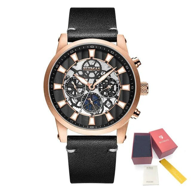 RUIMAS Fashion Men Watches Sapphire Automatic Mechanical Wrist Watch Waterproof Date Leather Casual Male Clock Montre Homme 6768-14