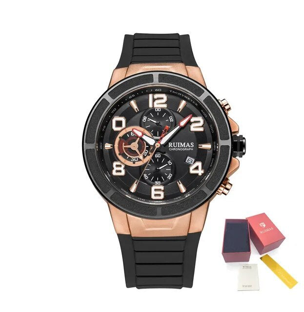 RUIMAS Chronograph Top Brand Luxury Quartz Watches for Men Waterproof Silicone Sports Clock Wristwatch Calendar Montre Homme 587-16