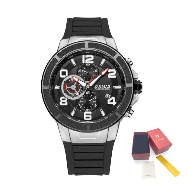 RUIMAS Chronograph Top Brand Luxury Quartz Watches for Men Waterproof Silicone Sports Clock Wristwatch Calendar Montre Homme 587-18