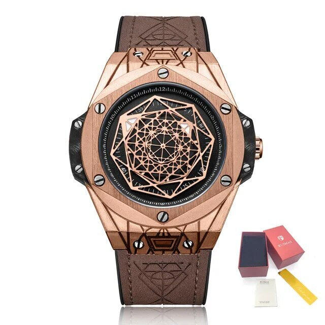 RUIMAS Men's Watches Fashion Sport Quartz Watch for Men Reloj Hombre Leather Belt Wrist Watch Waterproof Casual Clock 533-12