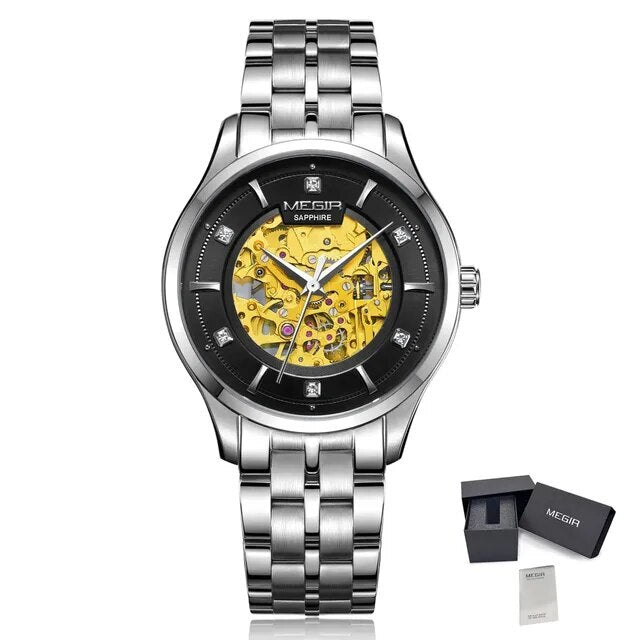 MEGIR Luxury Men Watches Waterproof Automatic Mechanical Watch Stainless Steel Sapphire Gold Business WristWatch Reloj Hombre 62058-14