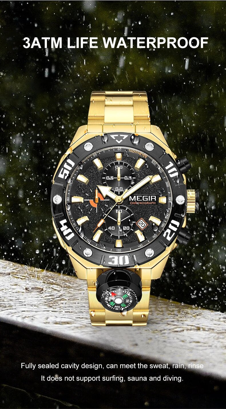 MEGIR Watch Top Brand Luxury Business Quartz Watches Chronograph Stainless Steel Calendar Luminous Clock WristWatch Montre Homme 2219-9