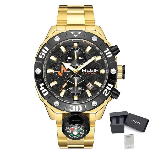 MEGIR Watch Top Brand Luxury Business Quartz Watches Chronograph Stainless Steel Calendar Luminous Clock WristWatch Montre Homme 2219-17