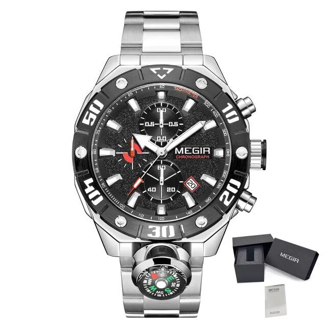MEGIR Watch Top Brand Luxury Business Quartz Watches Chronograph Stainless Steel Calendar Luminous Clock WristWatch Montre Homme 2219-18