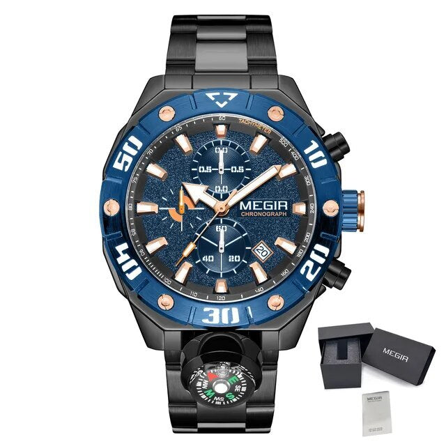 MEGIR Watch Top Brand Luxury Business Quartz Watches Chronograph Stainless Steel Calendar Luminous Clock WristWatch Montre Homme 2219-19