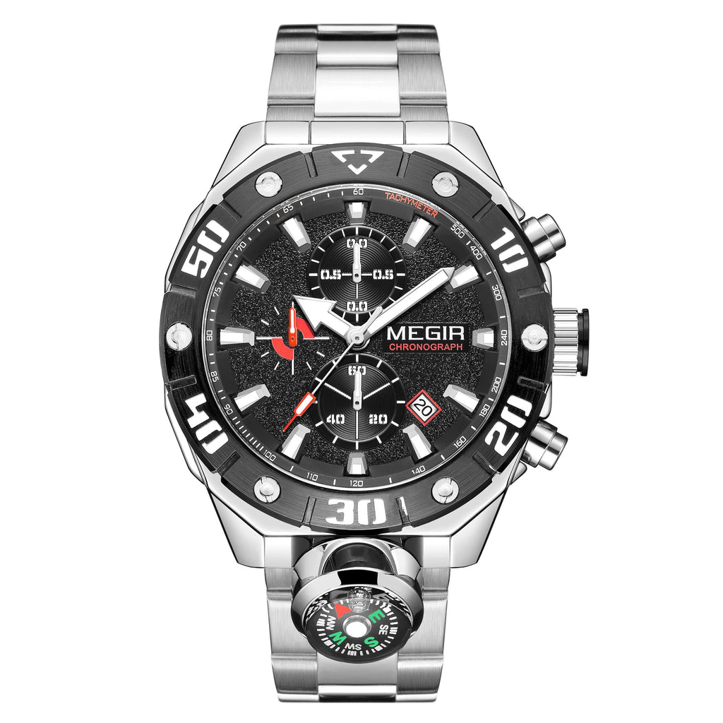 MEGIR Watch Top Brand Luxury Business Quartz Watches Chronograph Stainless Steel Calendar Luminous Clock WristWatch Montre Homme 2219-5