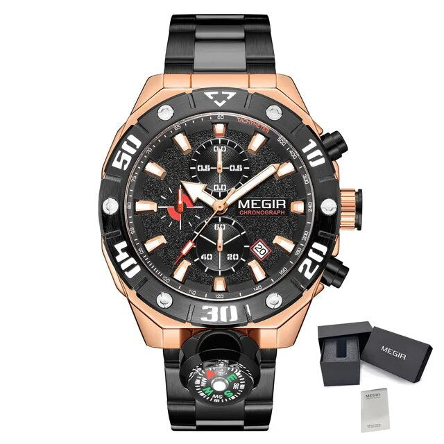 MEGIR Watch Top Brand Luxury Business Quartz Watches Chronograph Stainless Steel Calendar Luminous Clock WristWatch Montre Homme 2219-16