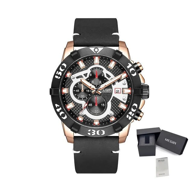 MEGIR Men Watches Fashion Luxury Big Dial Sports Watches Waterproof Quartz Wristwatch Chronograph Man Casual Luminous Clock 2136-15