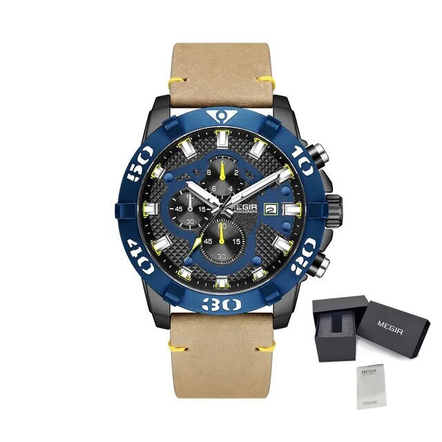 MEGIR Men Watches Fashion Luxury Big Dial Sports Watches Waterproof Quartz Wristwatch Chronograph Man Casual Luminous Clock 2136-16