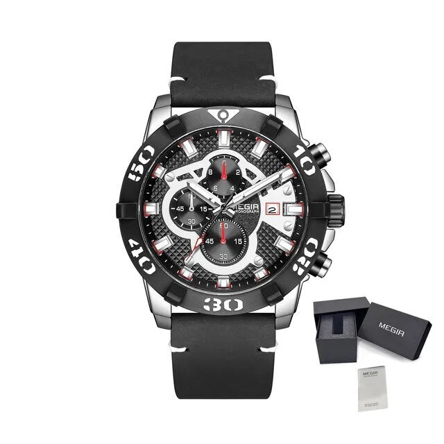 MEGIR Men Watches Fashion Luxury Big Dial Sports Watches Waterproof Quartz Wristwatch Chronograph Man Casual Luminous Clock 2136-17