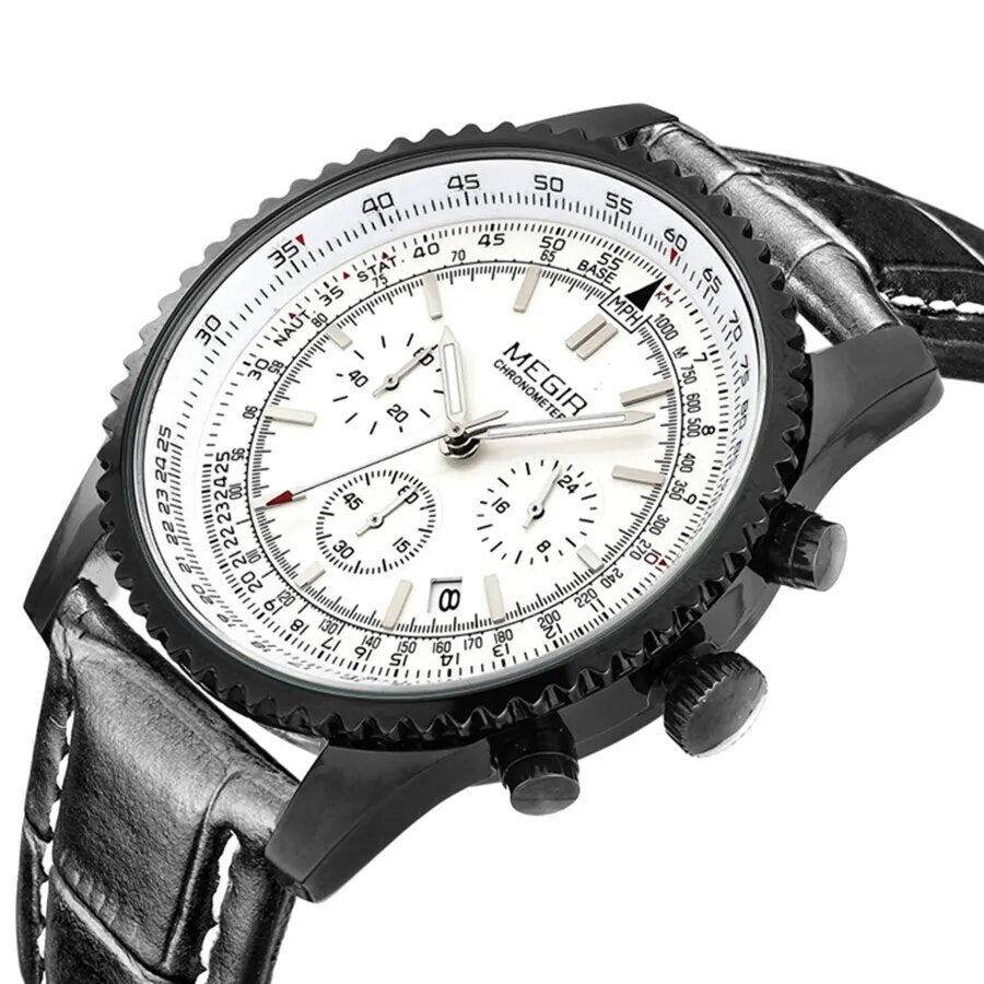 MEGIR Fashion Leather Strap Quartz Watches Waterproof Luminous Men Casual Sport Wristwatch Date Clock Chronograph Reloj Hombre 2009-7