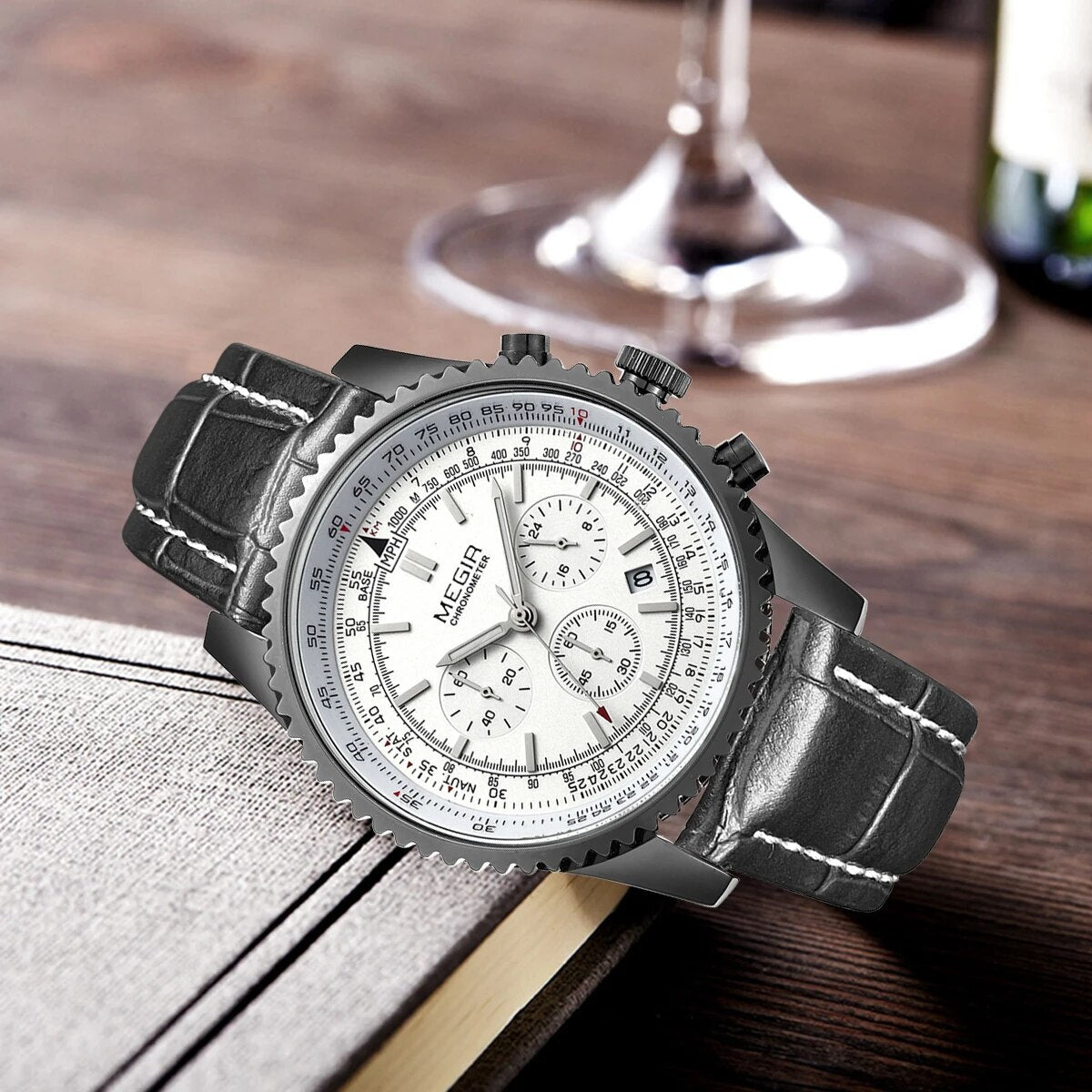 MEGIR Fashion Leather Strap Quartz Watches Waterproof Luminous Men Casual Sport Wristwatch Date Clock Chronograph Reloj Hombre 2009-3