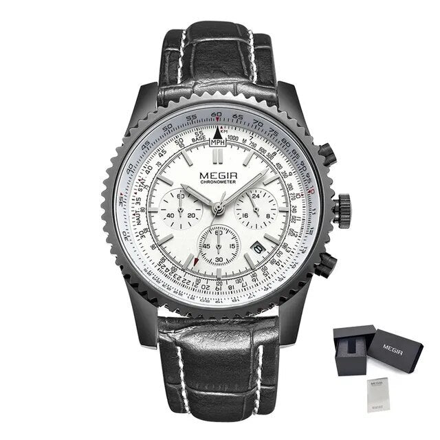 MEGIR Fashion Leather Strap Quartz Watches Waterproof Luminous Men Casual Sport Wristwatch Date Clock Chronograph Reloj Hombre 2009-8