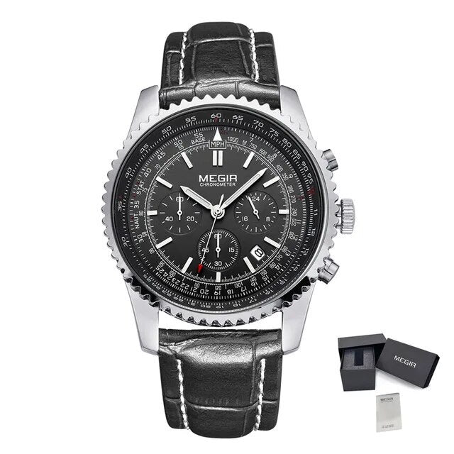 MEGIR Fashion Leather Strap Quartz Watches Waterproof Luminous Men Casual Sport Wristwatch Date Clock Chronograph Reloj Hombre 2009-9