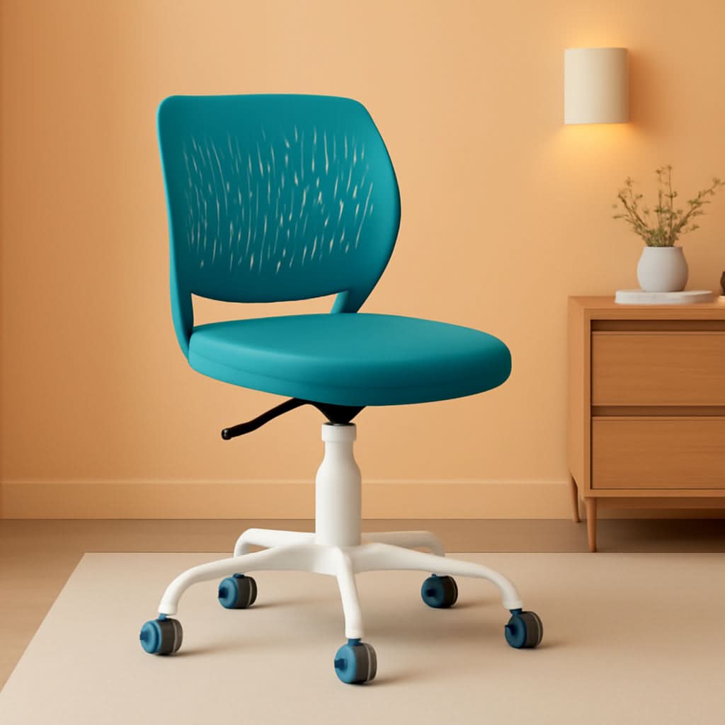 Turquoise kids desk chair with ergonomic lumbar support armless design and five swivel wheels