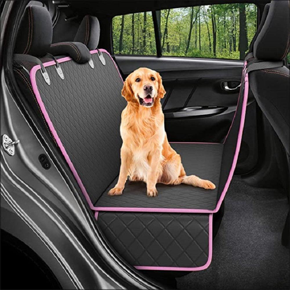 Black heavy duty waterproof pet car seat cover with mesh window installed in back seat — view 5