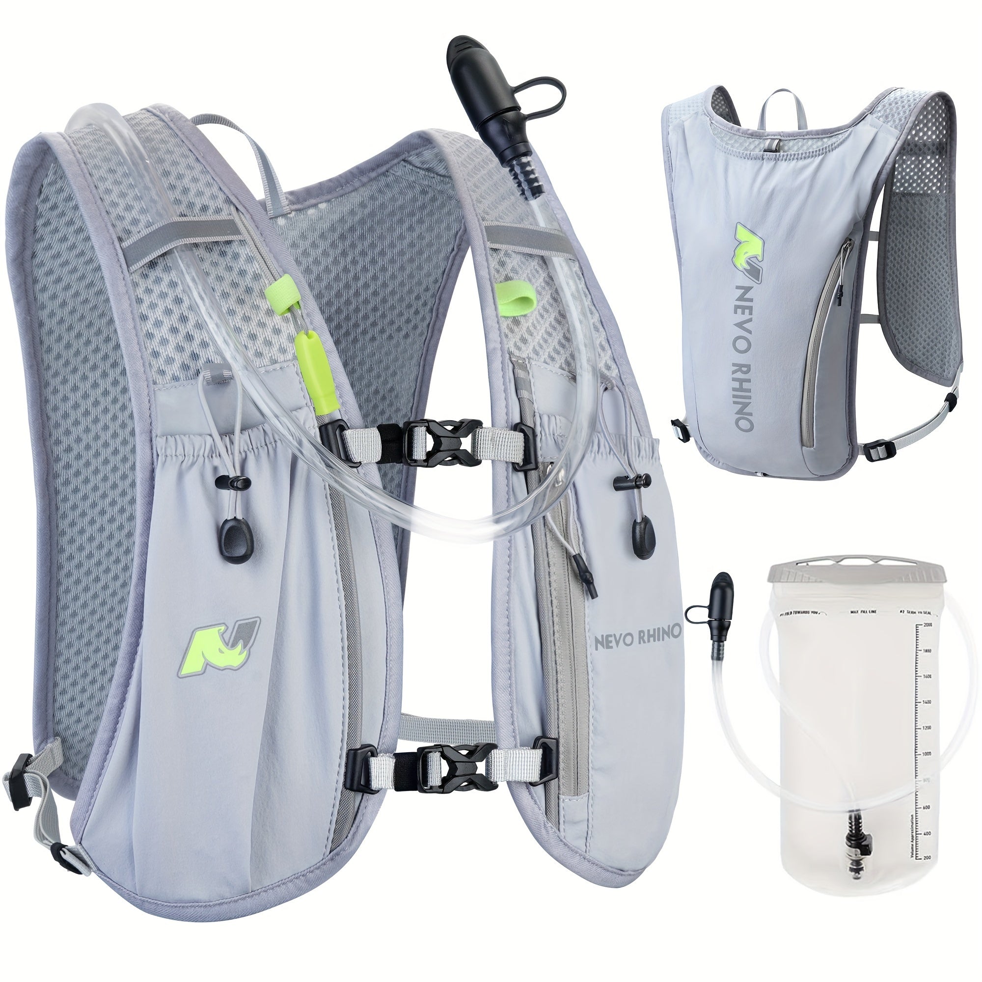 Grey 5.5L running hydration vest with 1.5L water bladder and adjustable universal fit — view 5