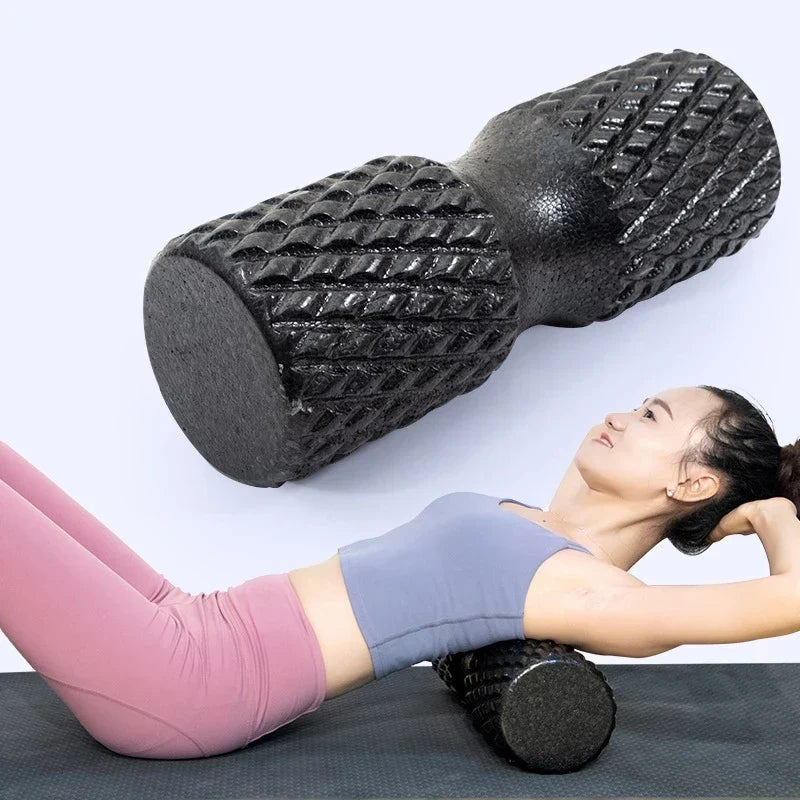 Black fitness foam roller made of EPP material for muscle relief and yoga stretching — view 2