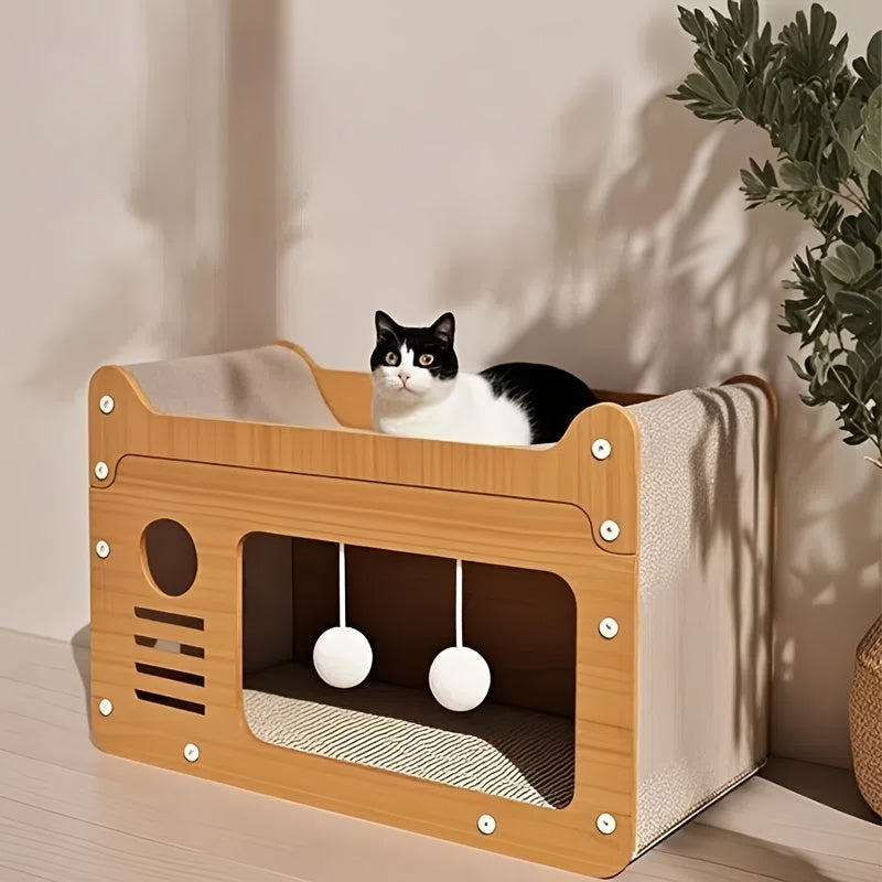 Wall mounted cardboard 2-in-1 cat bed and scratching post with built-in ventilation slots. — view 4