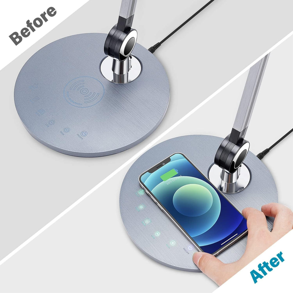 Modern metal LED professional desk lamp with adjustable swing arm and integrated wireless charging base — view 4