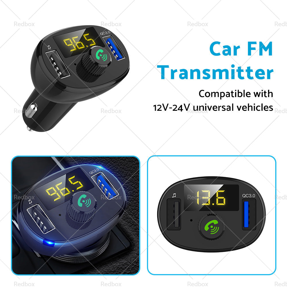 Bluetooth car FM transmitter and dual USB fast charger device with digital LED display screen — view 4