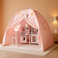 Pink twin size toddler bed tent canopy with star lights and sturdy fiberglass frame